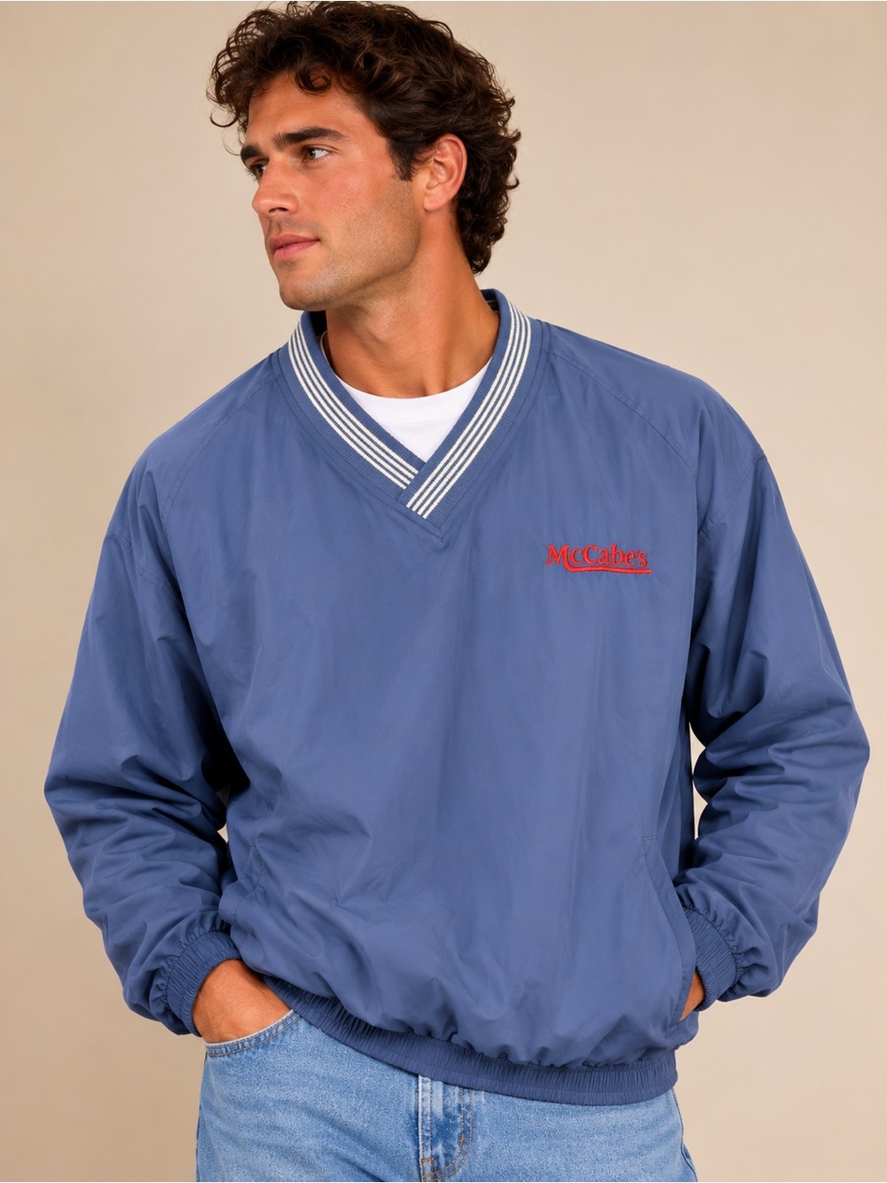Vintage Lands’ End McCabe’s Blue V-Neck Pullover Windbreaker Jacket